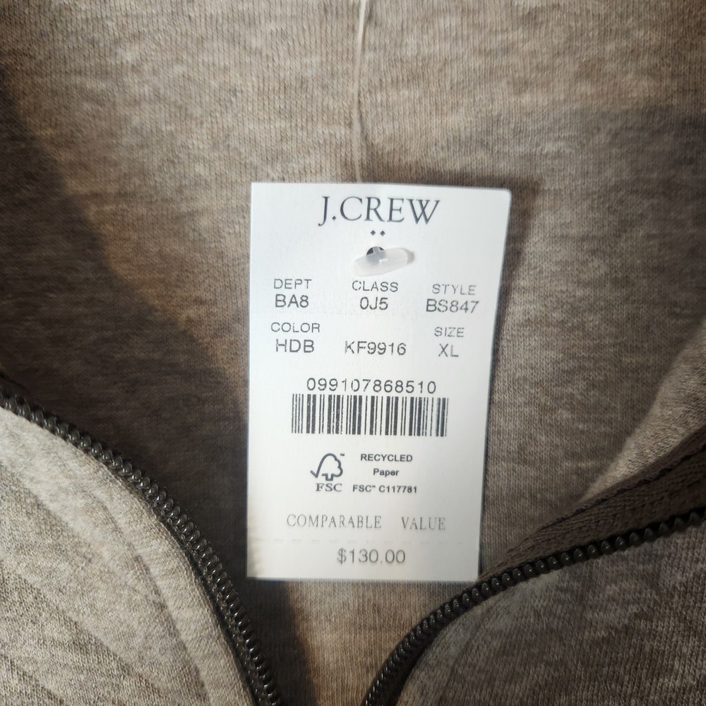J. Crew Quilted Quarter-Zip Pullover Men's XL Tan Cotton Sweater NWT - Picture 4 of 9